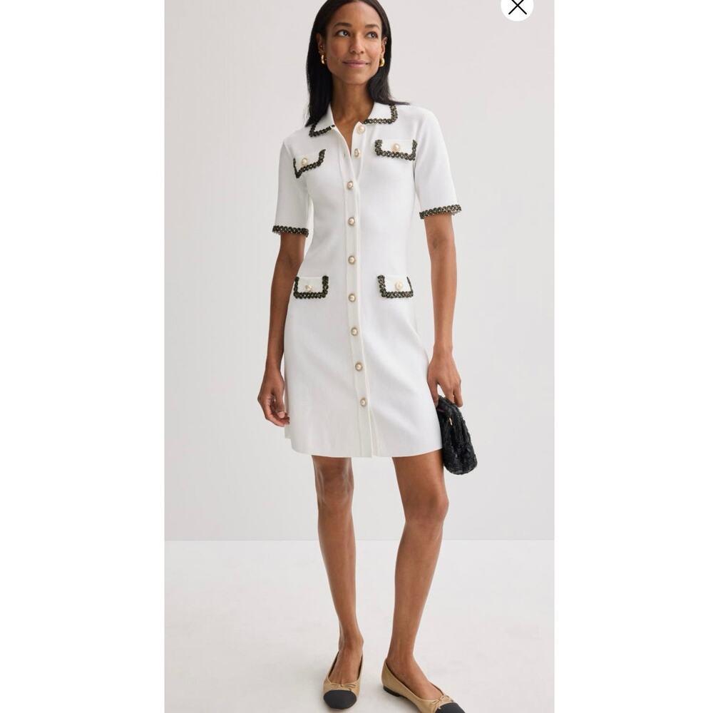 ALEXIA ADMOR White Colorblock Contrast Trim Pearly Buttons Odette Dress sz XL